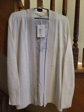 Ted Baker Cream Open Front Cardigan with Metallic Trim